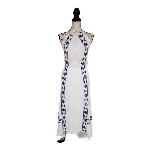 ELLA MOSS x Revolve Usiku Blue White Embroidered Maxi Dress XS Grecian - Picture 10 of 12